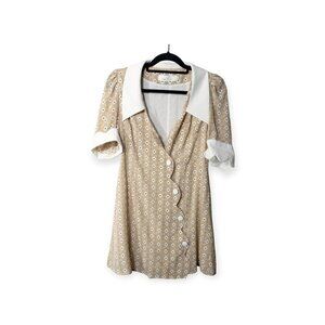 Cottage Quanta Du Soleil French Wide Collared Dress SZ M tan * missing button